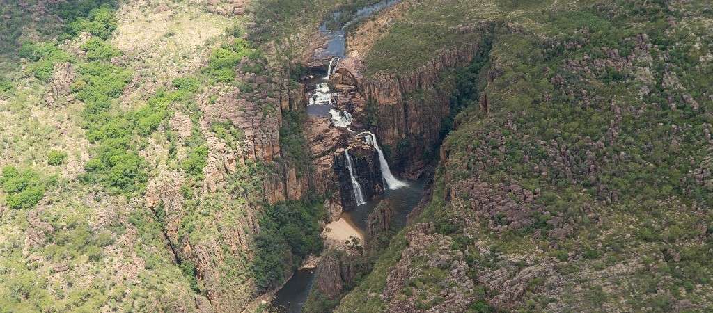 Aerial view of Twin falls hidden in the middle of Kakadu national park, Australia
