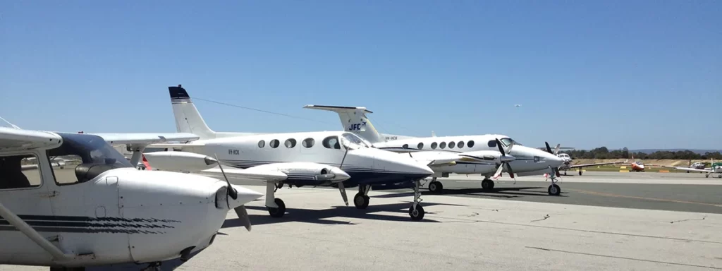 JFC charter aircraft lined up at Jandakot Airport, Perth